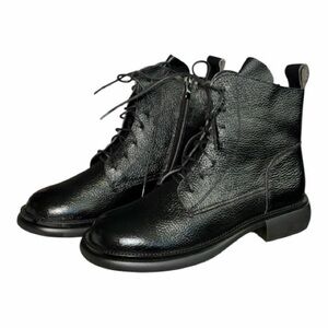 RUMOUR HAS IT | EASTON LEATHER COMBAT BOOTS - BLACK  Size 10 New